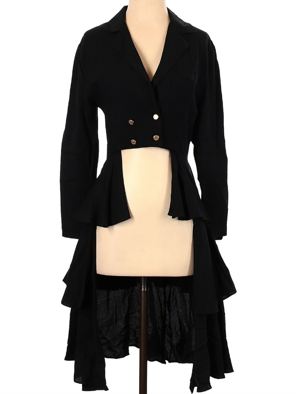 Black High-Low Ruffle Hem Women's Jacket